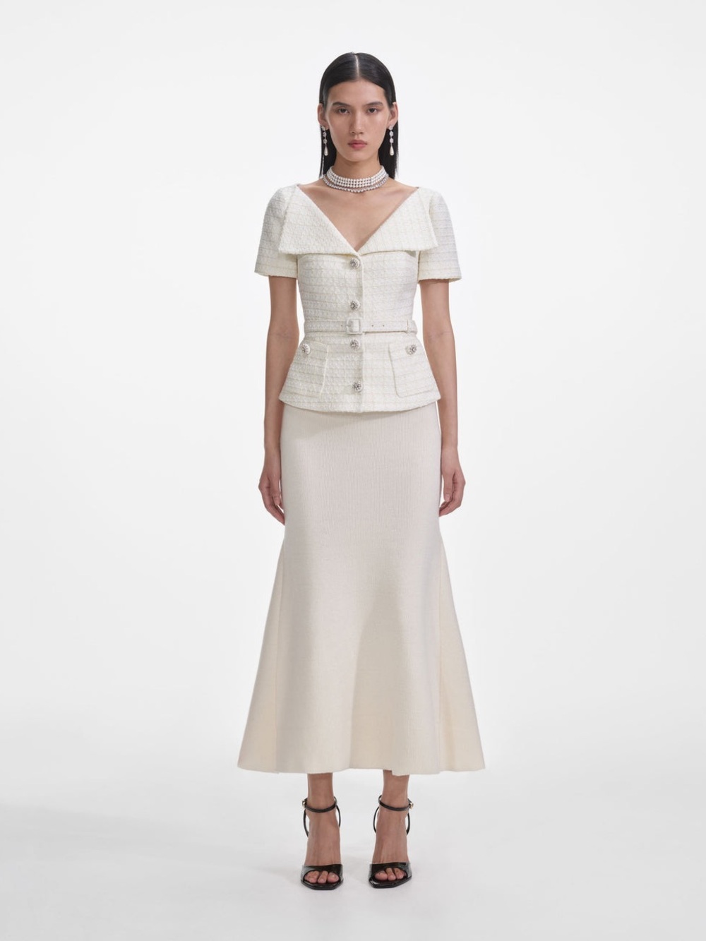 Self-Portrait Ivory Tweed Peplum Top